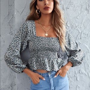 Ditsy Floral Smocked Peplum Top